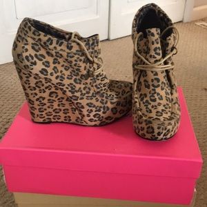 Cheetah bootie wedges